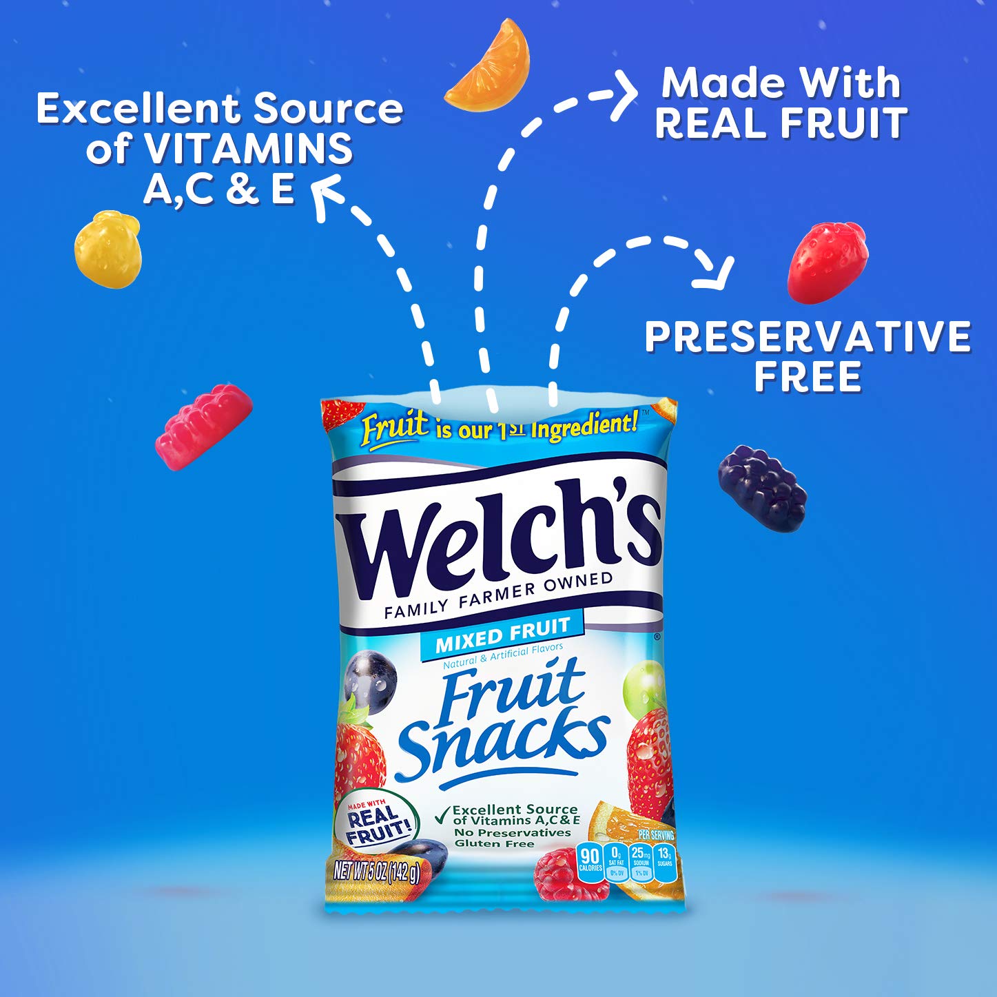 Welch's Fruit Snacks, Mixed Fruit, Gluten Free, Bulk Pack, 0.9 oz Individual Single Serve Bags - Image 2