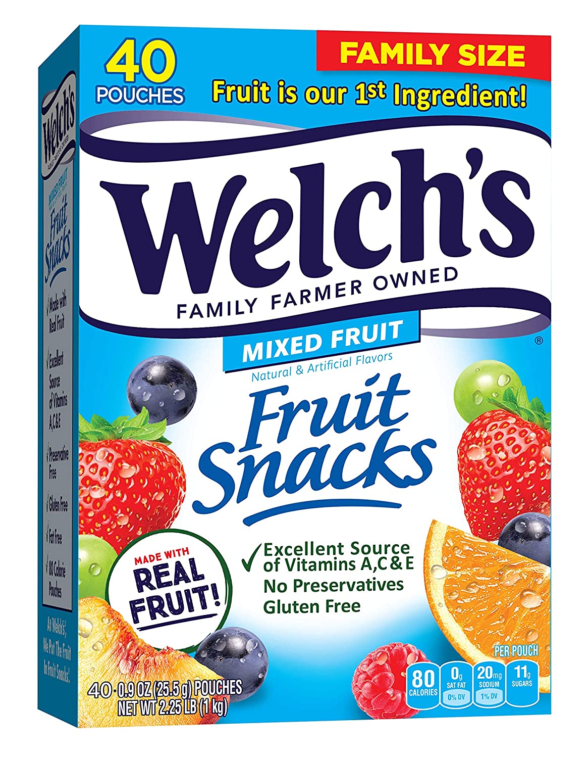 Welch's Fruit Snacks, Mixed Fruit, Gluten Free, Bulk Pack, 0.9 oz Individual Single Serve Bags